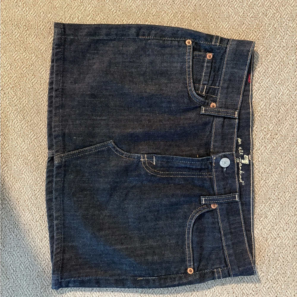 7 For All Mankind Blue Denim Skirt Straight Cut Mini